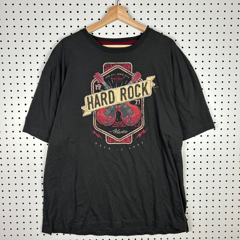 Hard Rock Atlanta T Shirt Size XL Gray Red Graphic Spellout Rock N Roll Music